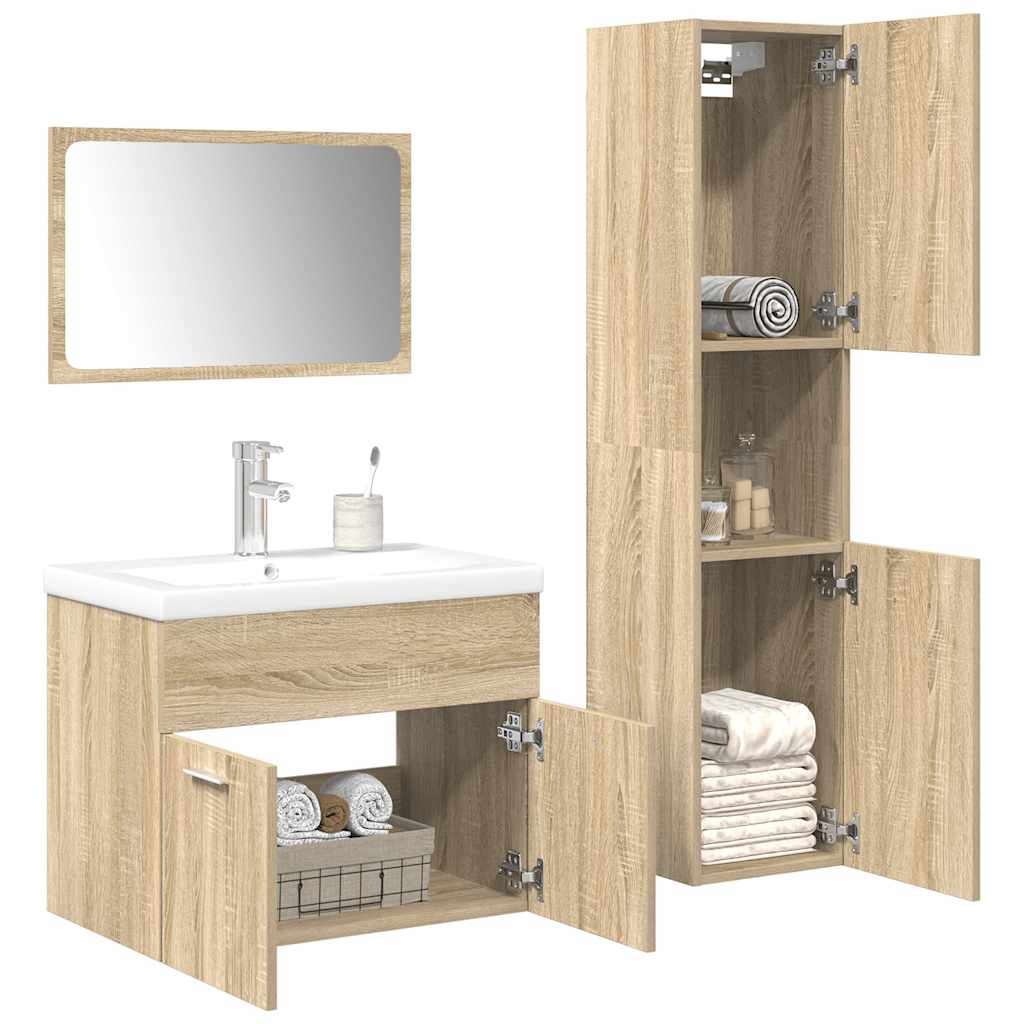 vidaXL 4 Piece Bathroom Furniture Set Sonoma Oak Engineered Wood