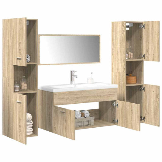 vidaXL 5 Piece Bathroom Furniture Set Sonoma Oak Engineered Wood