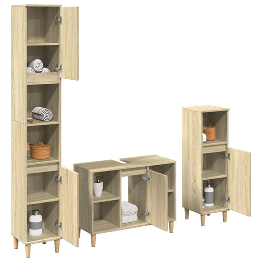 vidaXL 3 Piece Bathroom Furniture Set Sonoma Oak Engineered Wood