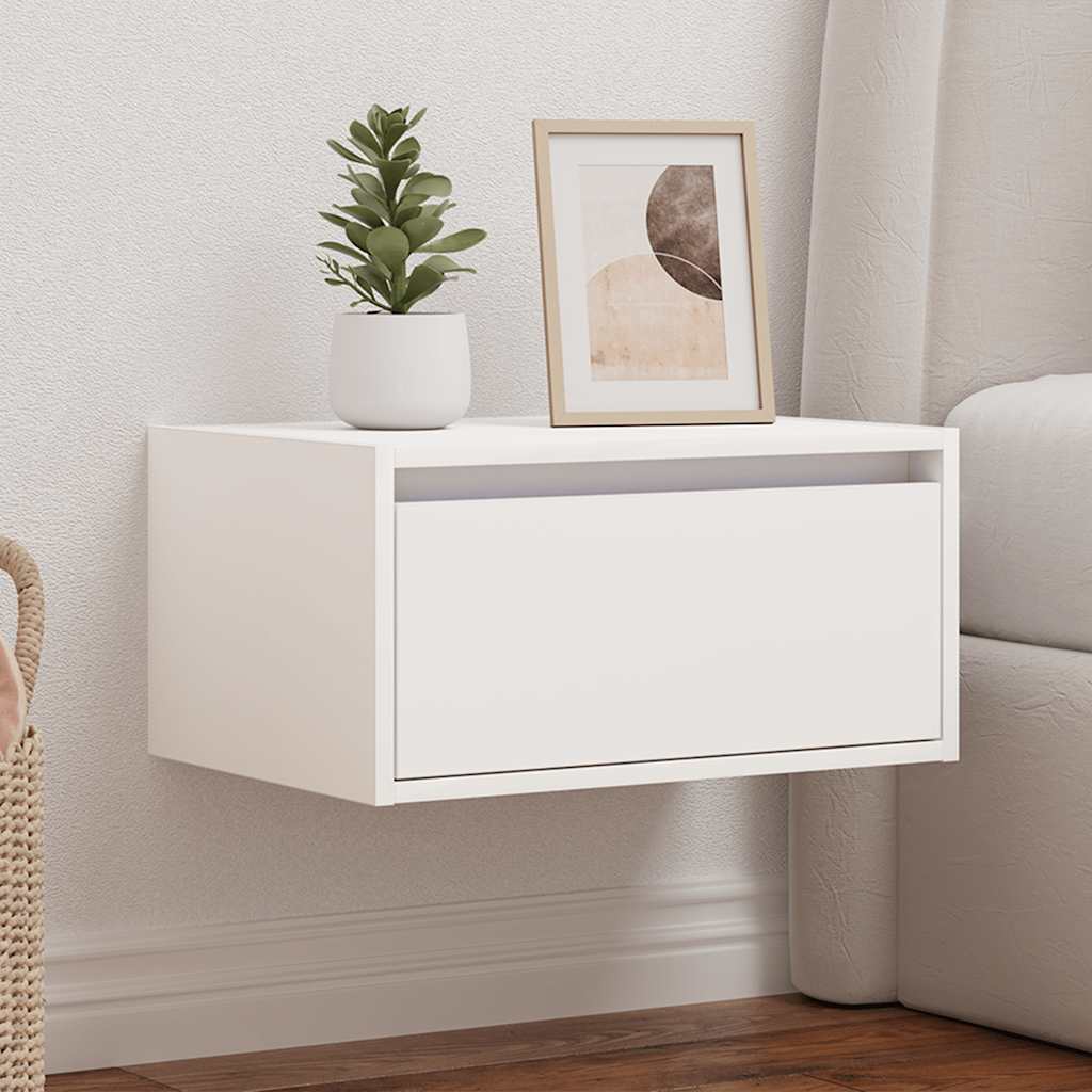 vidaXL Wall-mounted Bedside Cabinet with LED Lights White