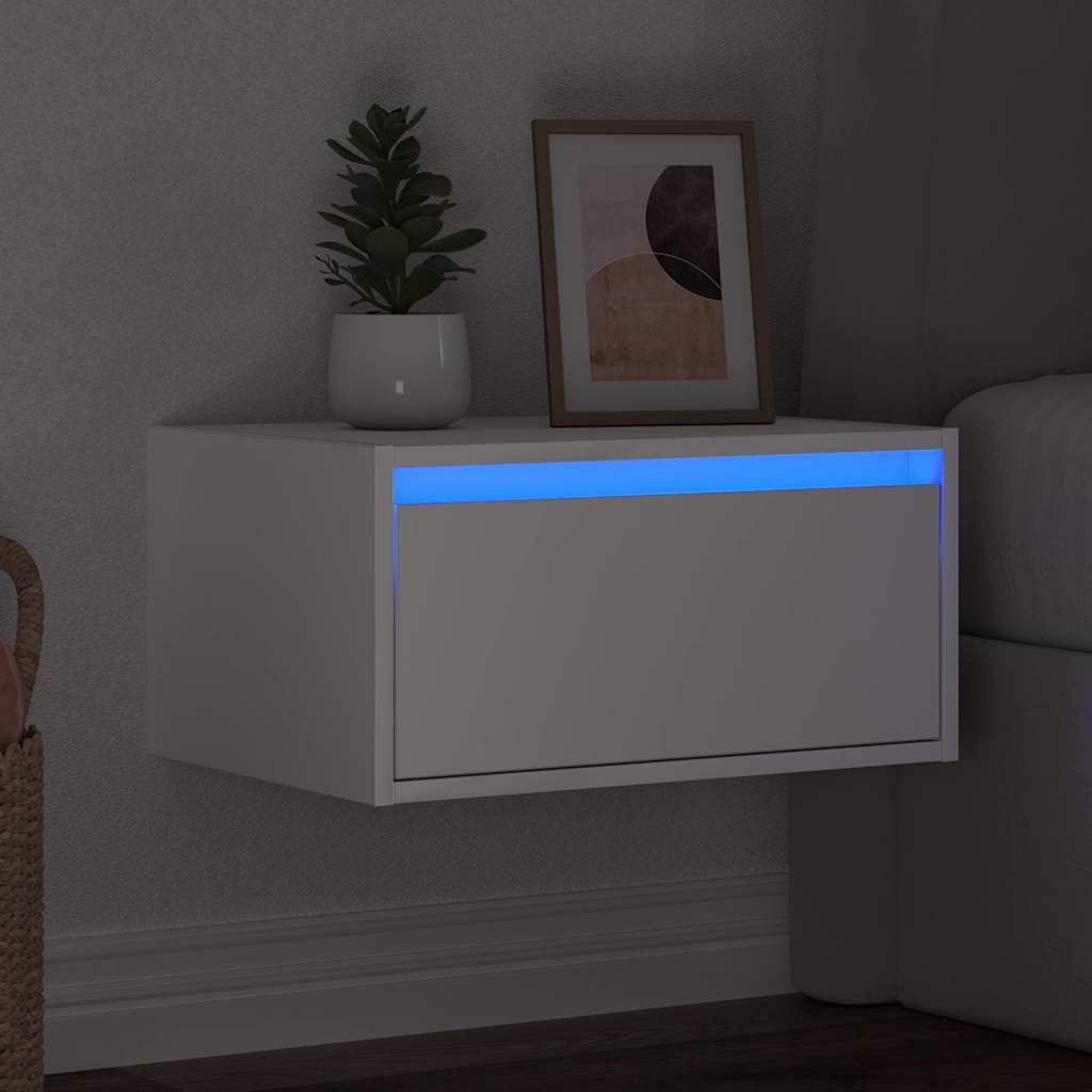 vidaXL Wall-mounted Bedside Cabinet with LED Lights White