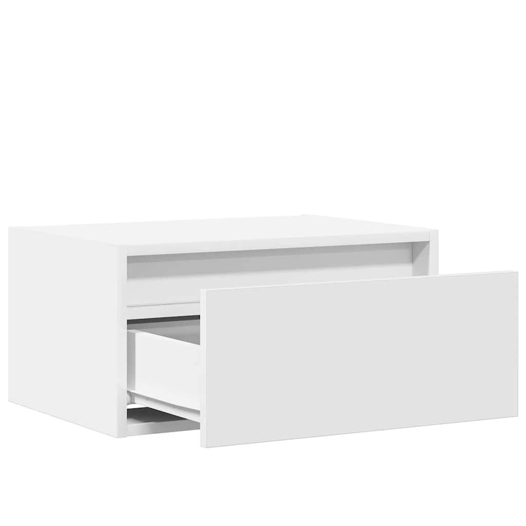 vidaXL Wall-mounted Bedside Cabinet with LED Lights White