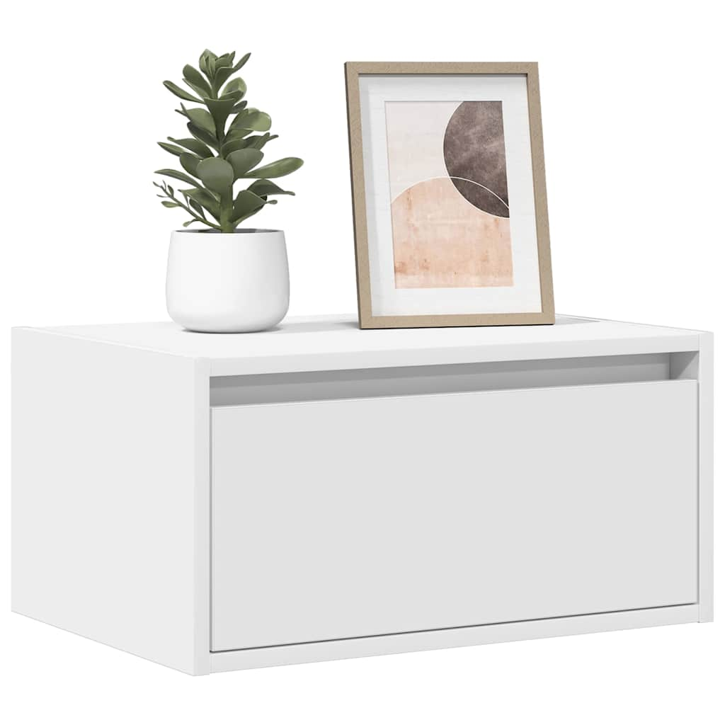 vidaXL Wall-mounted Bedside Cabinet with LED Lights White