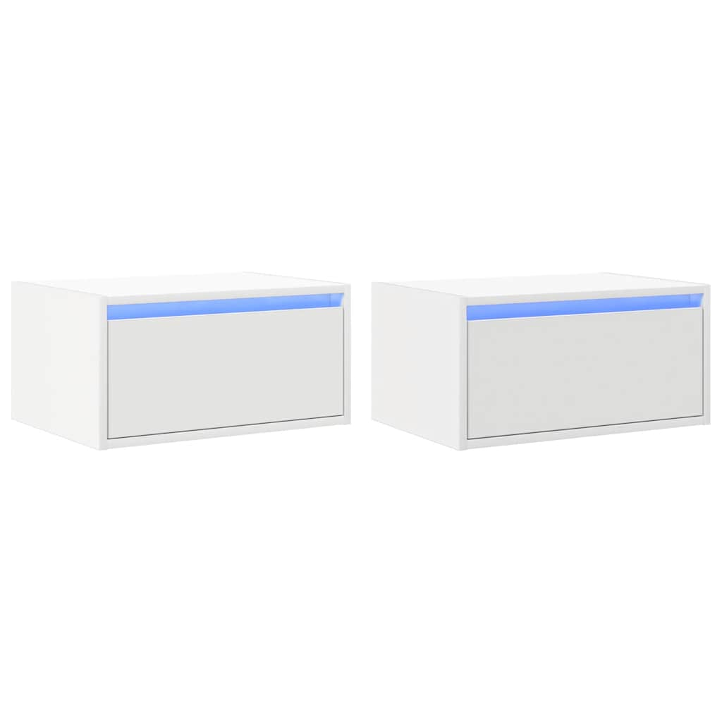 vidaXL Wall-mounted Bedside Cabinets with LED Lights 2 pcs White