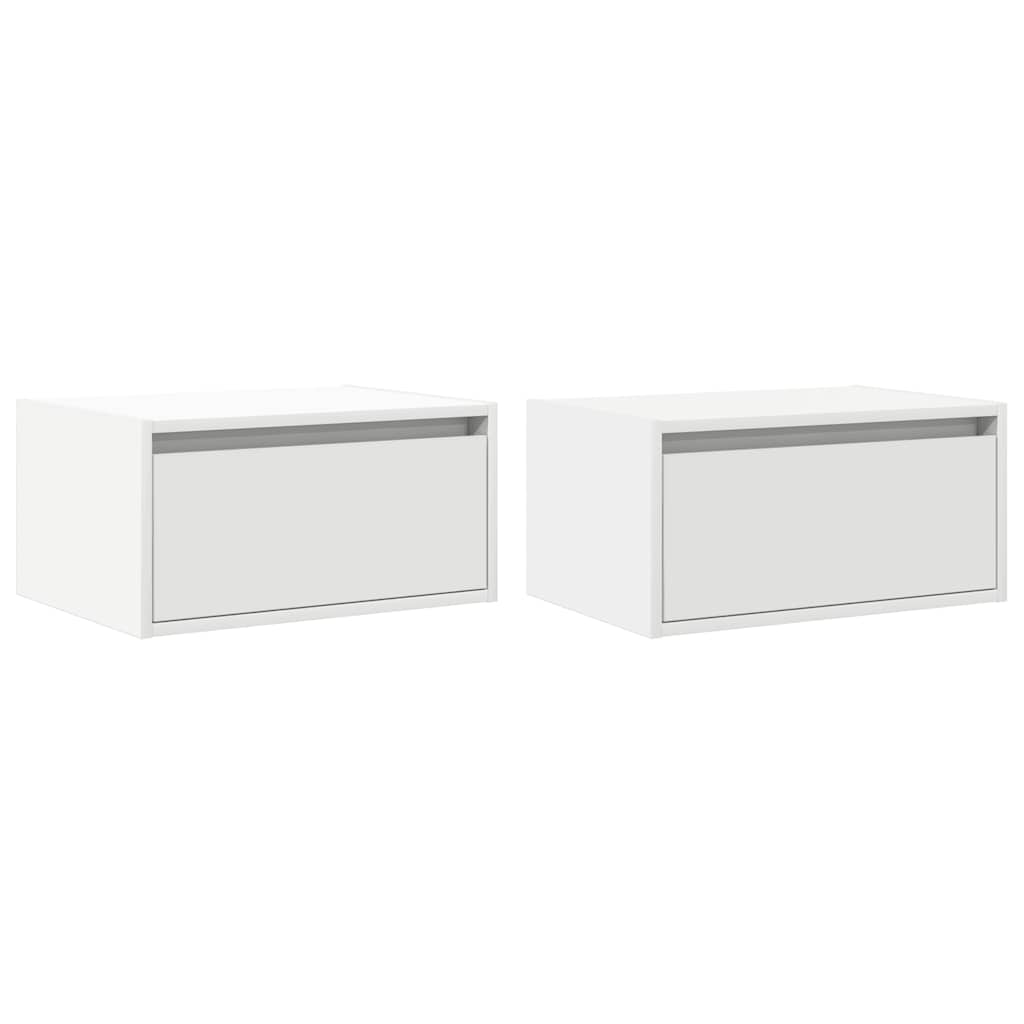 vidaXL Wall-mounted Bedside Cabinets with LED Lights 2 pcs White