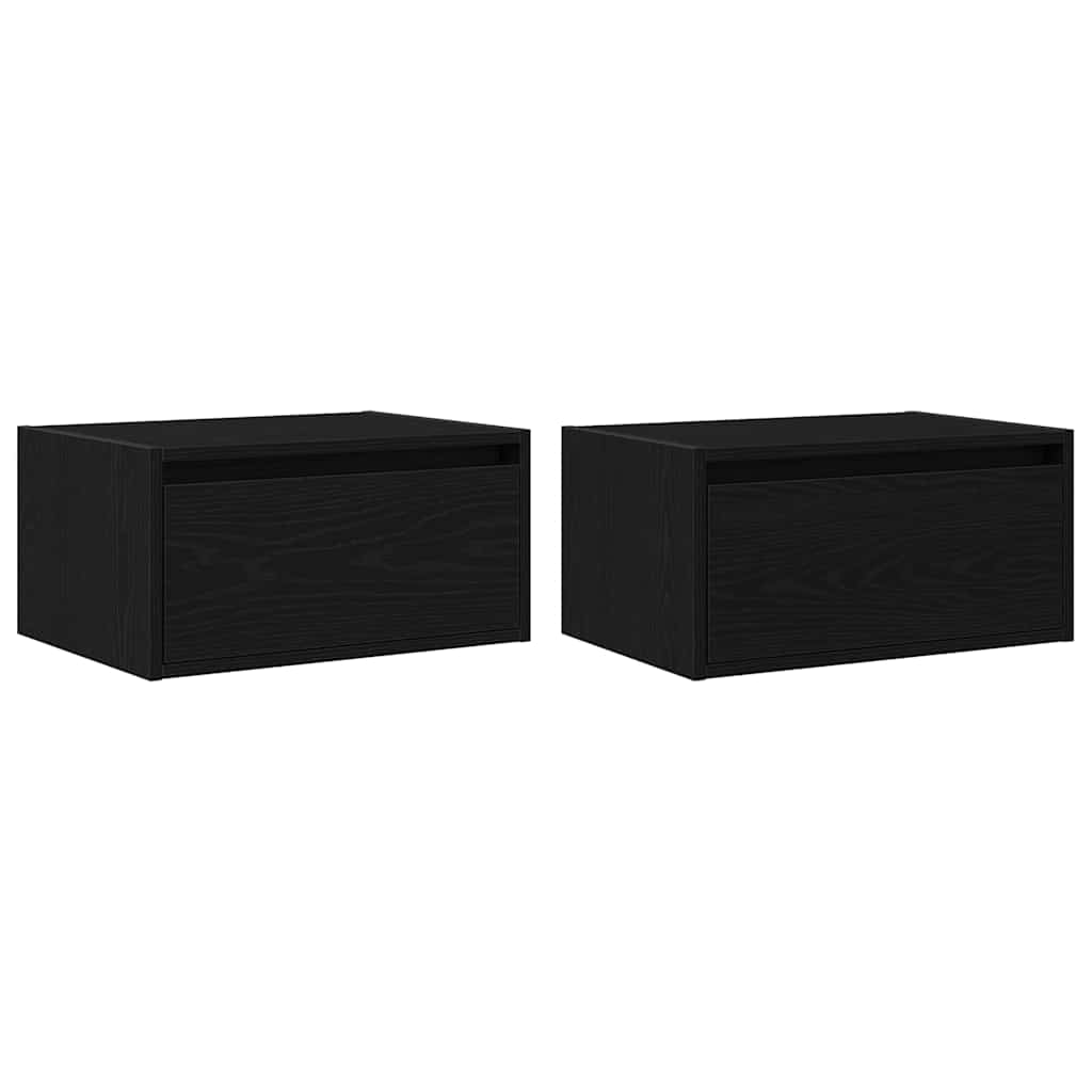 vidaXL Wall-mounted Bedside Cabinets with LED Lights 2 pcs Black Oak