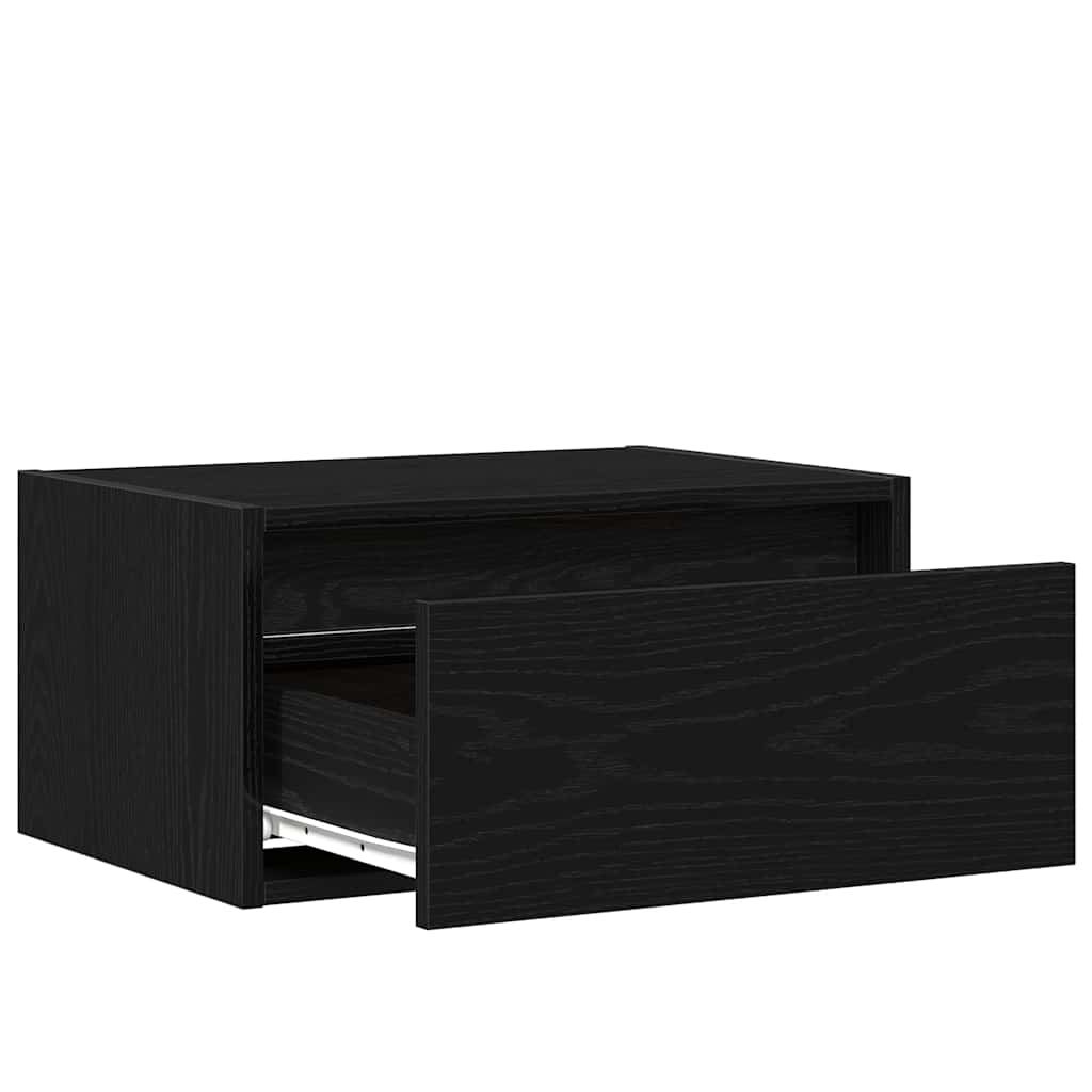 vidaXL Wall-mounted Bedside Cabinets with LED Lights 2 pcs Black Oak