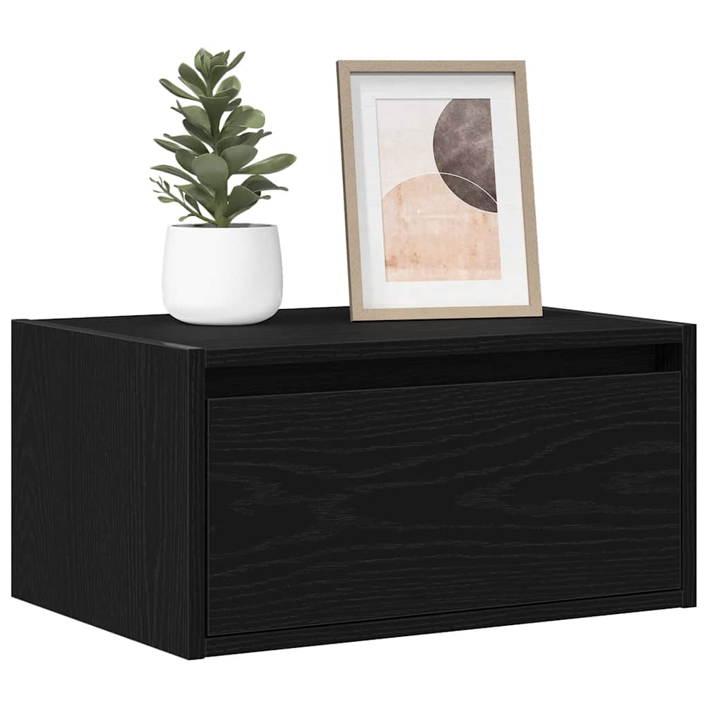 vidaXL Wall-mounted Bedside Cabinets with LED Lights 2 pcs Black Oak