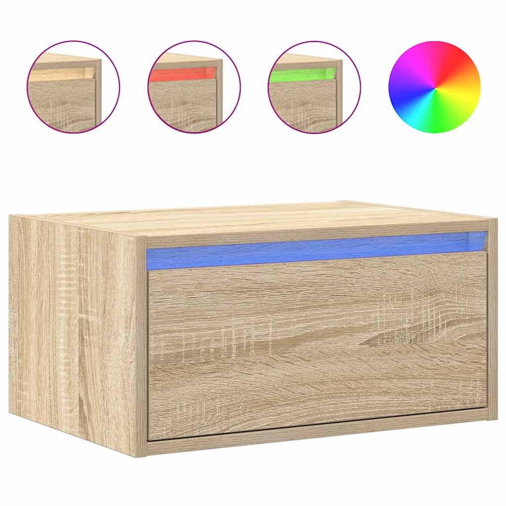 vidaXL Wall-mounted Bedside Cabinet with LED Lights Sonoma Oak