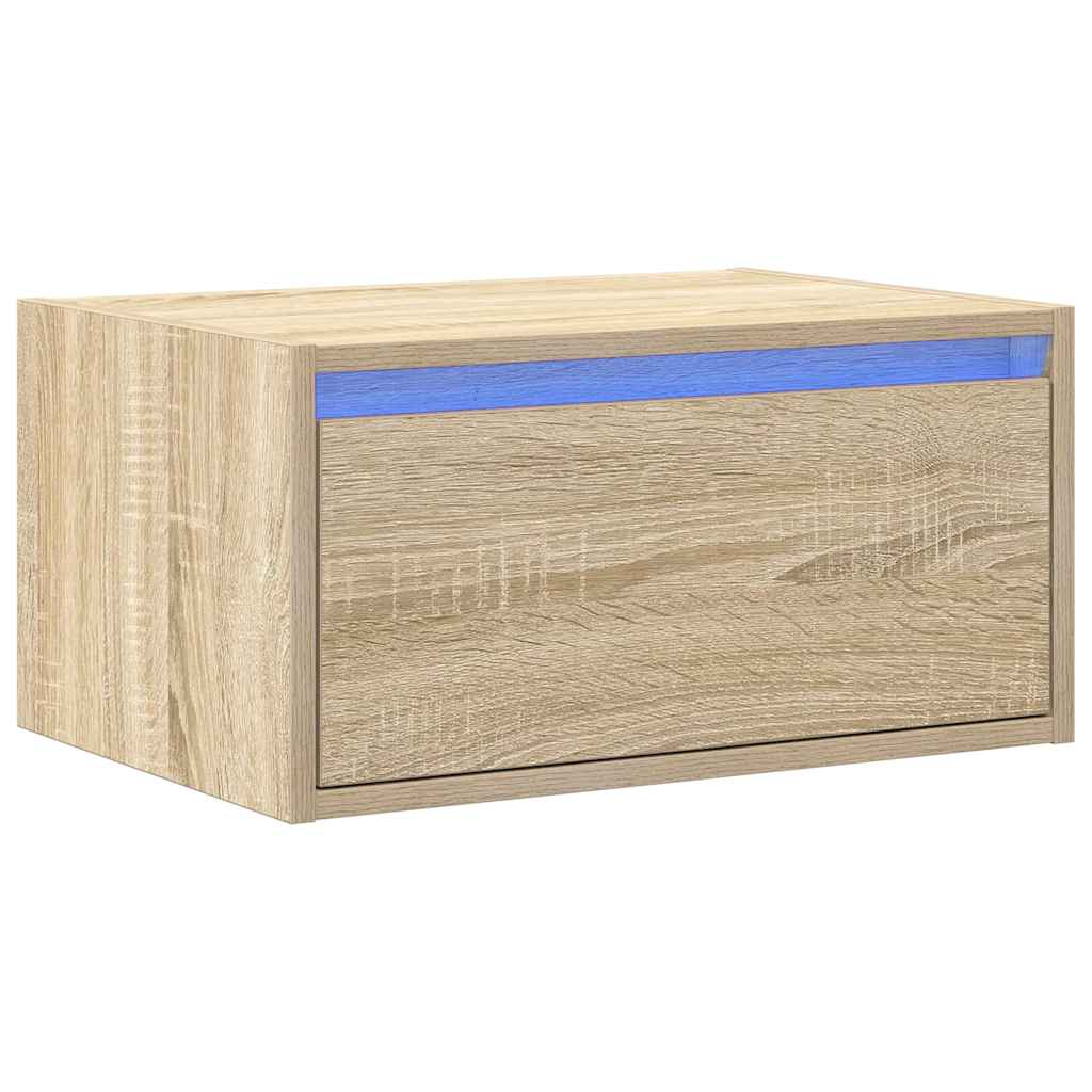 vidaXL Wall-mounted Bedside Cabinet with LED Lights Sonoma Oak