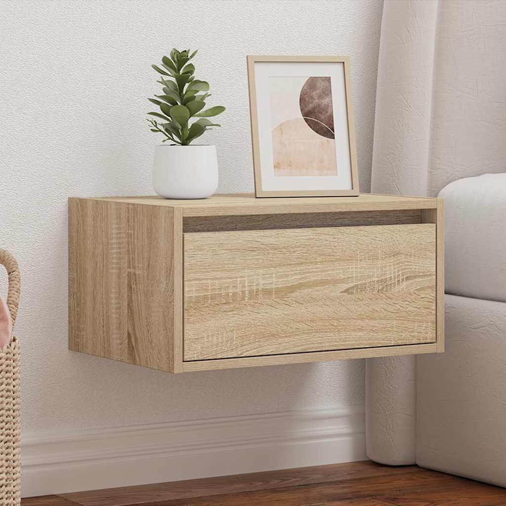 vidaXL Wall-mounted Bedside Cabinet with LED Lights Sonoma Oak