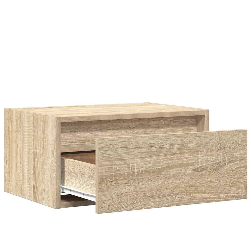 vidaXL Wall-mounted Bedside Cabinet with LED Lights Sonoma Oak