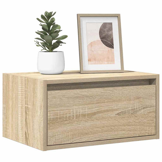 vidaXL Wall-mounted Bedside Cabinet with LED Lights Sonoma Oak