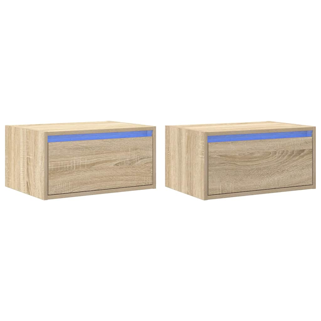 vidaXL Wall-mounted Bedside Cabinets with LED Lights 2 pcs Sonoma Oak