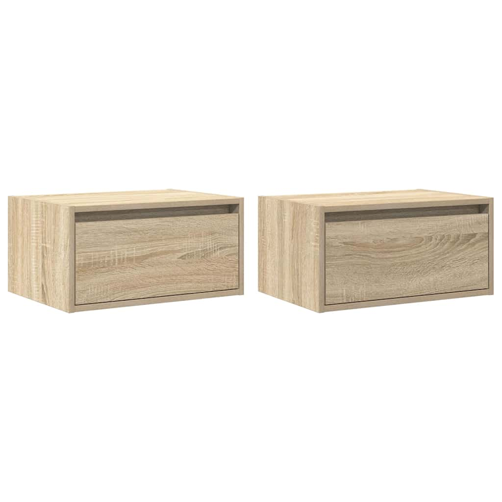 vidaXL Wall-mounted Bedside Cabinets with LED Lights 2 pcs Sonoma Oak