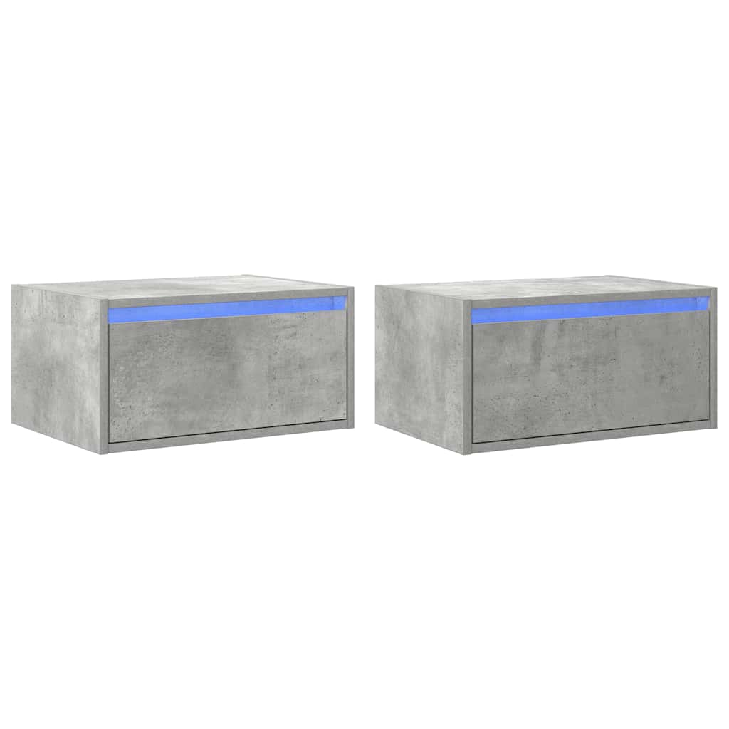 vidaXL Wall-mounted Bedside Cabinets with LED Lights 2 pcs Concrete Grey