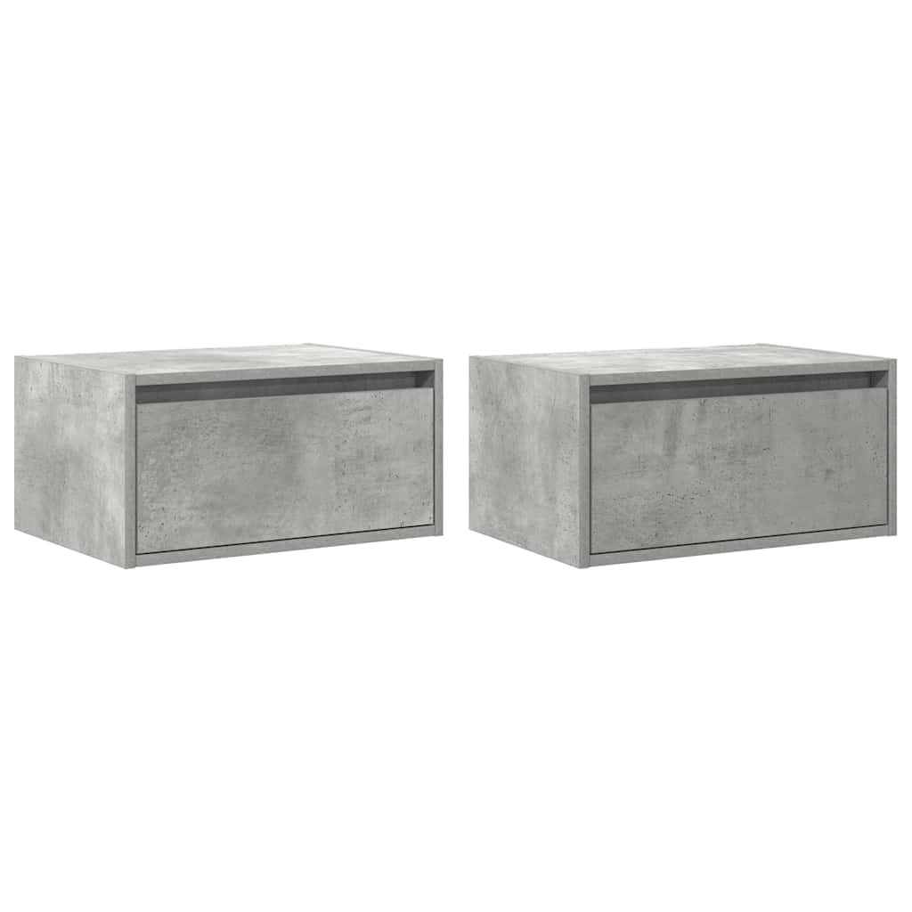 vidaXL Wall-mounted Bedside Cabinets with LED Lights 2 pcs Concrete Grey