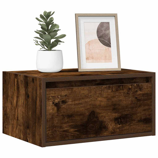 vidaXL Wall-mounted Bedside Cabinet with LED Lights Smoked Oak