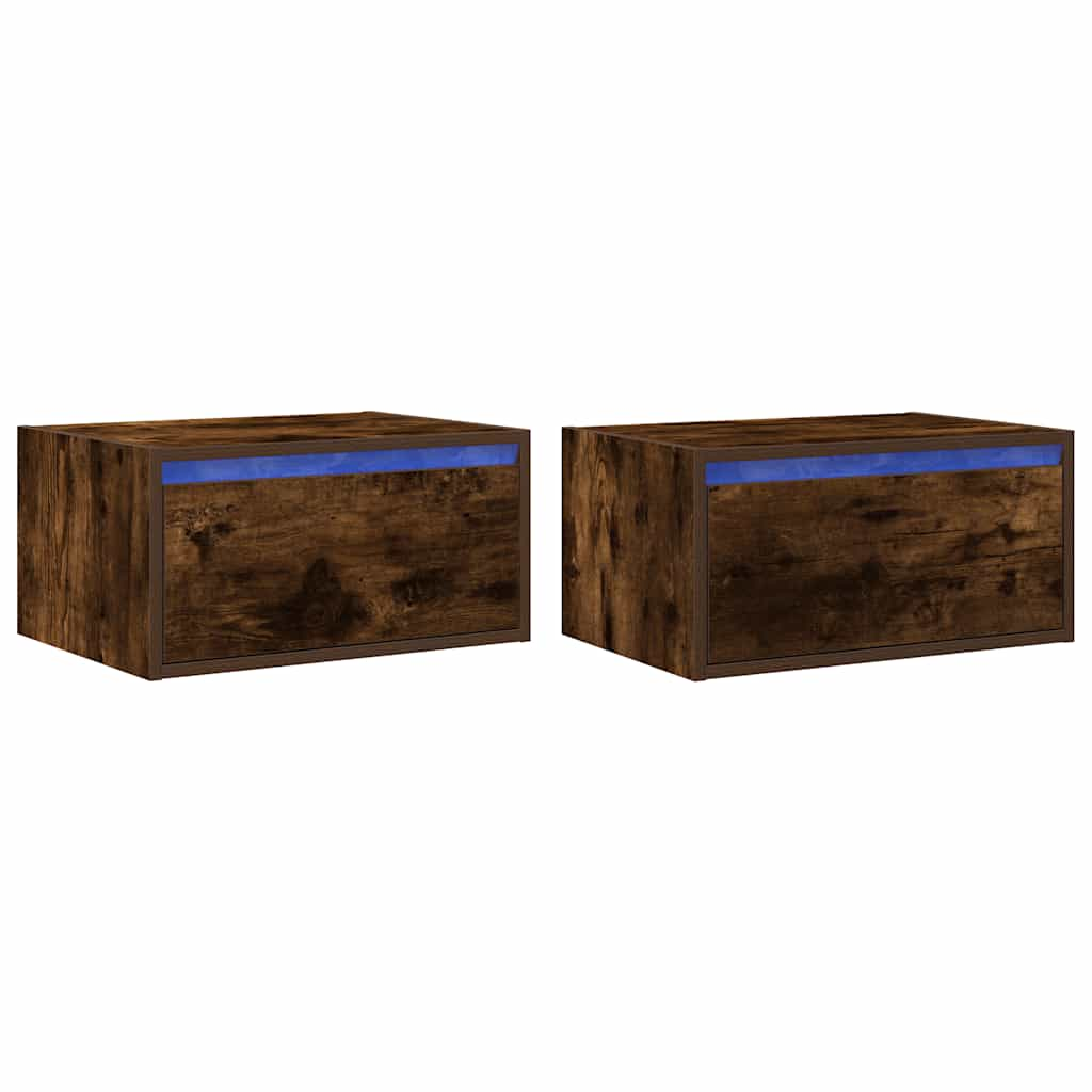 vidaXL Wall-mounted Bedside Cabinets with LED Lights 2 pcs Smoked Oak