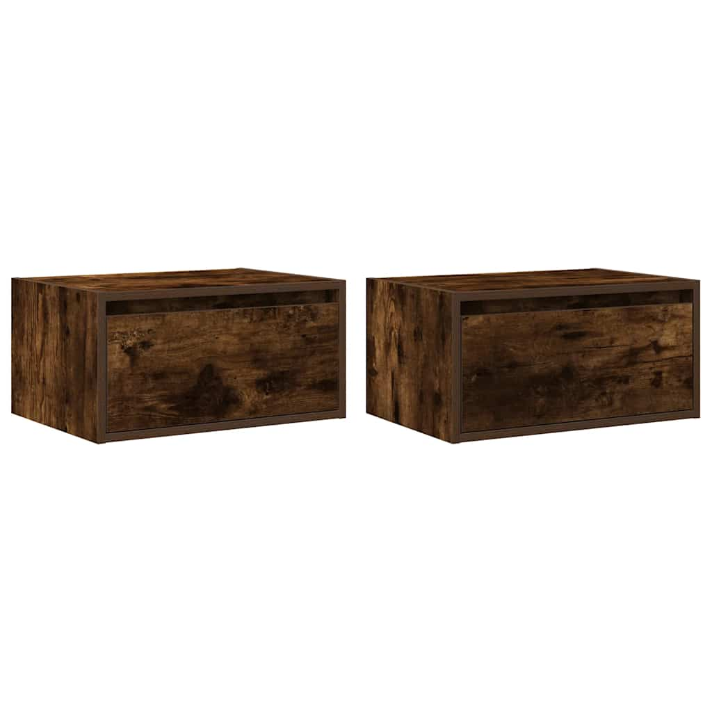 vidaXL Wall-mounted Bedside Cabinets with LED Lights 2 pcs Smoked Oak