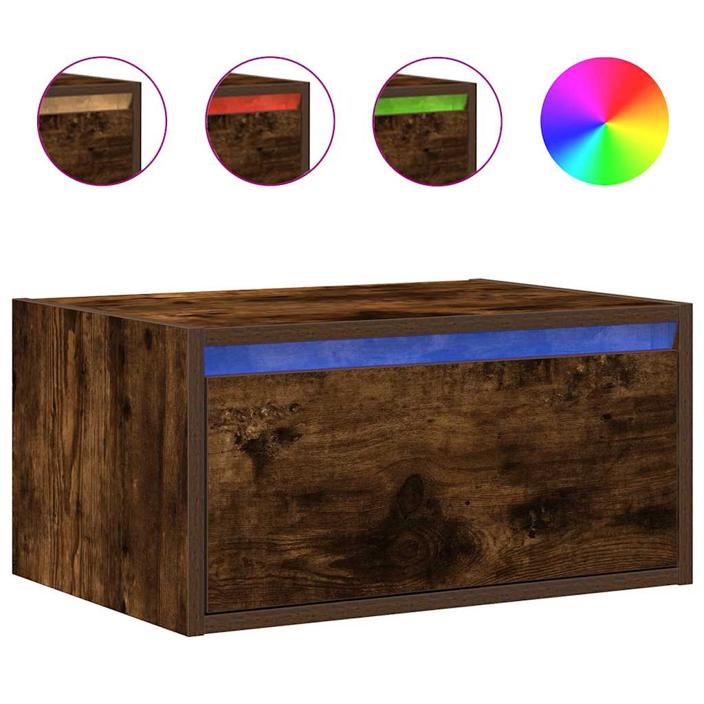 vidaXL Wall-mounted Bedside Cabinets with LED Lights 2 pcs Smoked Oak