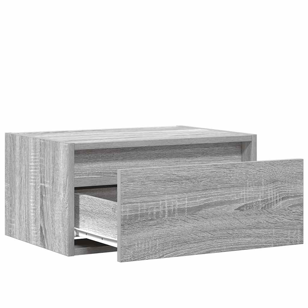 vidaXL Wall-mounted Bedside Cabinet with LED Lights Grey Sonoma