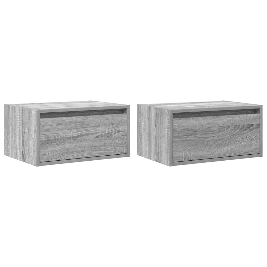 vidaXL Wall-mounted Bedside Cabinets with LED Lights 2 pcs Grey Sonoma