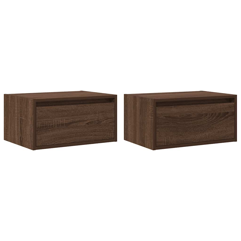 vidaXL Wall-mounted Bedside Cabinets with LED Lights 2 pcs Brown Oak