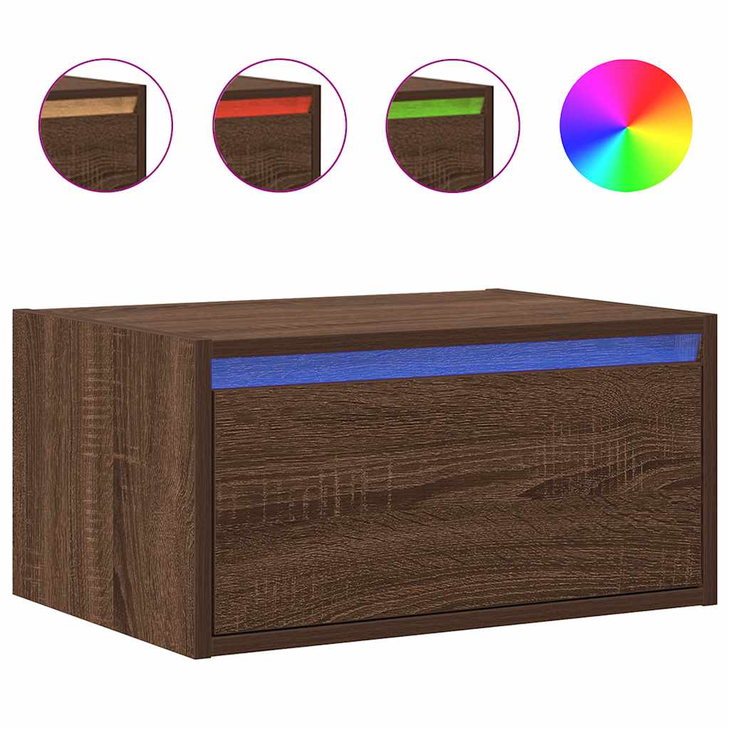 vidaXL Wall-mounted Bedside Cabinets with LED Lights 2 pcs Brown Oak