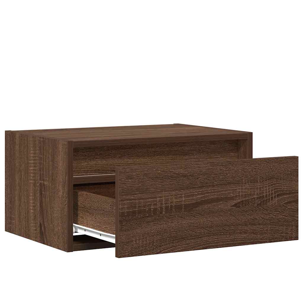 vidaXL Wall-mounted Bedside Cabinets with LED Lights 2 pcs Brown Oak