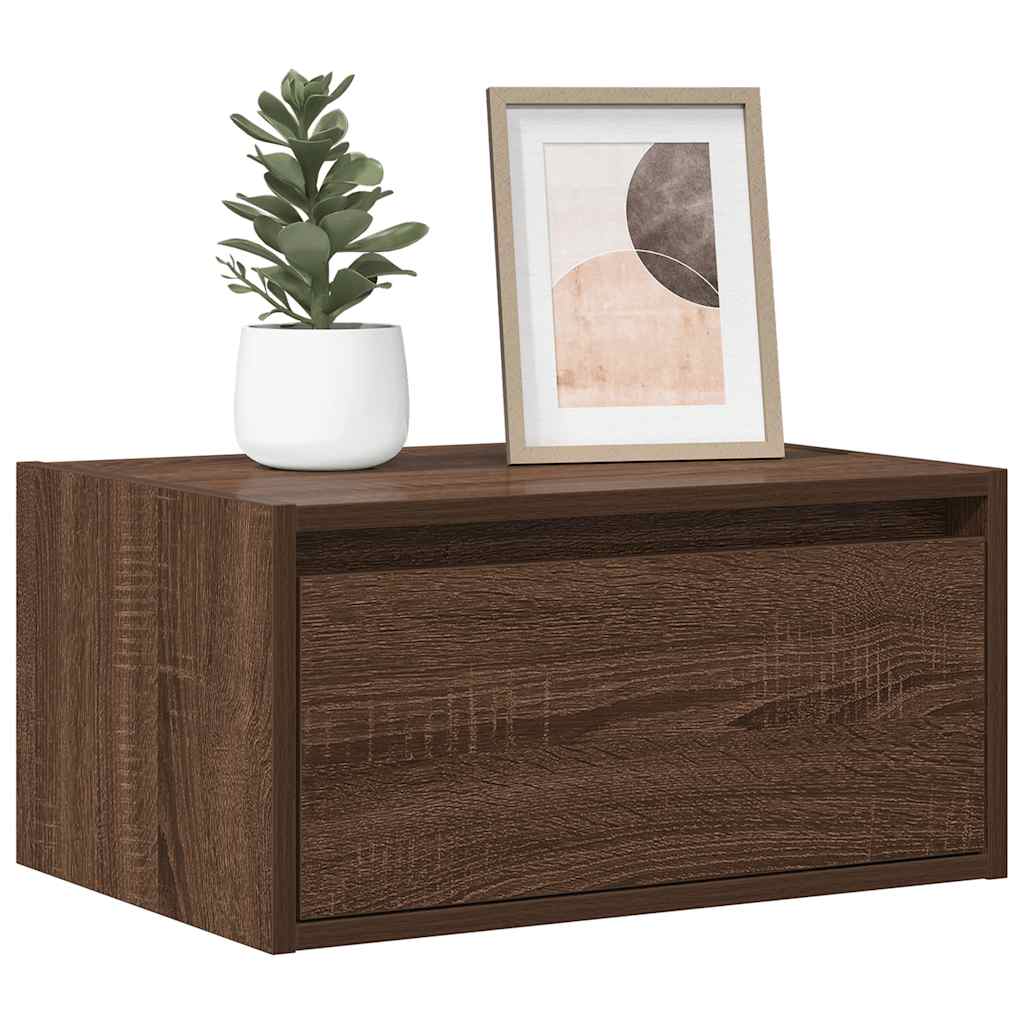 vidaXL Wall-mounted Bedside Cabinets with LED Lights 2 pcs Brown Oak