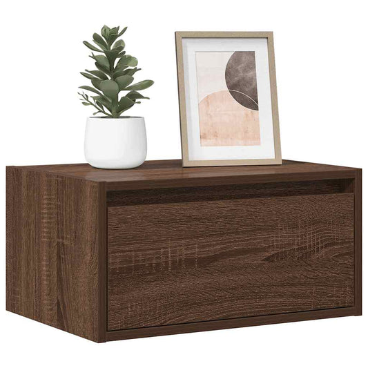 vidaXL Wall-mounted Bedside Cabinets with LED Lights 2 pcs Brown Oak