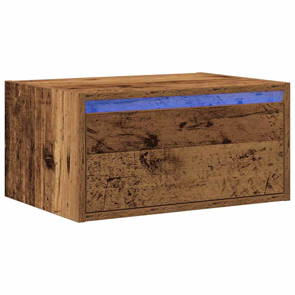 Wall-mounted Bedside Cabinet with LED Lights Old Wood