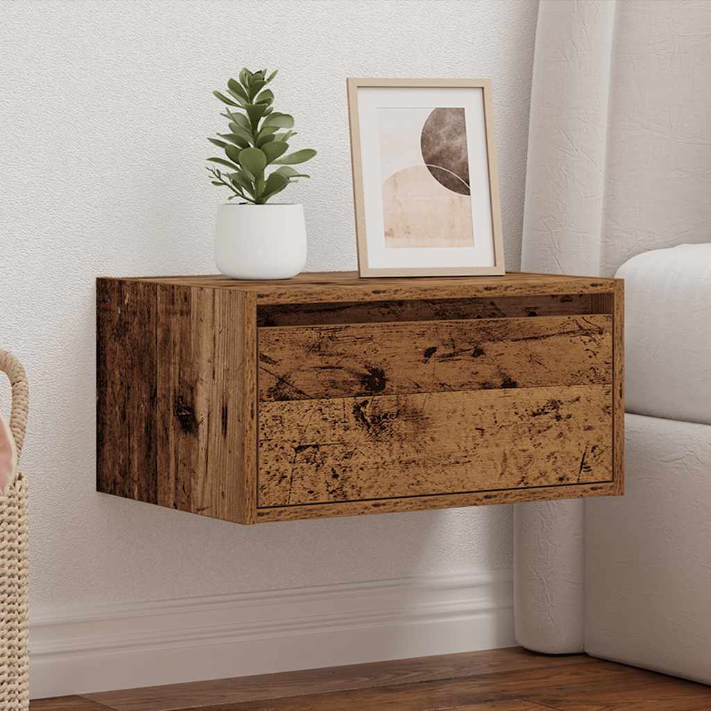 vidaXL Wall-mounted Bedside Cabinet with LED Lights Old Wood