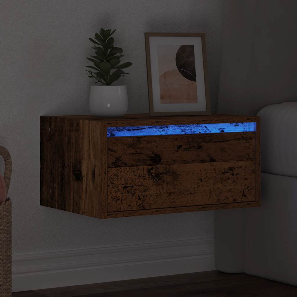 vidaXL Wall-mounted Bedside Cabinet with LED Lights Old Wood