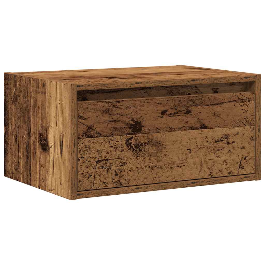 Wall-mounted Bedside Cabinet with LED Lights Old Wood