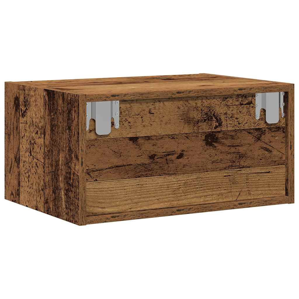 Wall-mounted Bedside Cabinet with LED Lights Old Wood