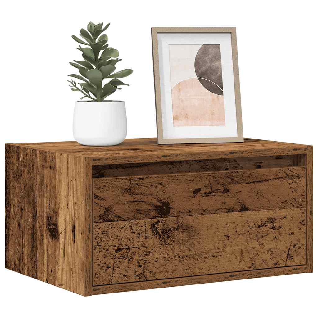 vidaXL Wall-mounted Bedside Cabinet with LED Lights Old Wood