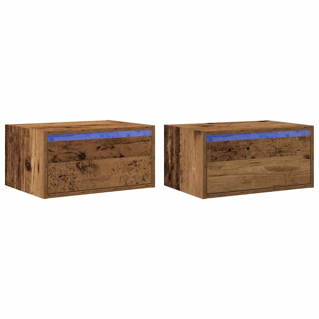 vidaXL Wall-mounted Bedside Cabinets with LED Lights 2 pcs Old Wood