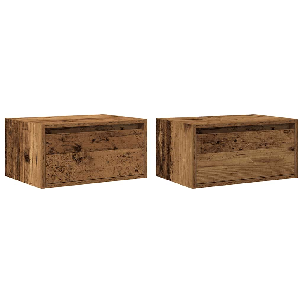 vidaXL Wall-mounted Bedside Cabinets with LED Lights 2 pcs Old Wood