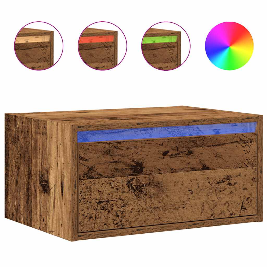 vidaXL Wall-mounted Bedside Cabinets with LED Lights 2 pcs Old Wood