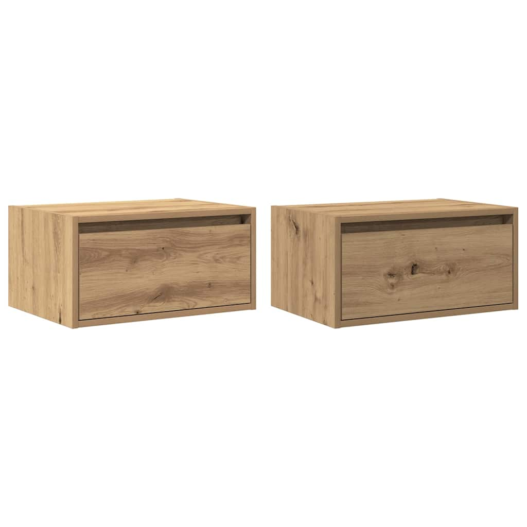 vidaXL Wall-mounted Bedside Cabinets with LED Lights 2 pcs Artisan Oak