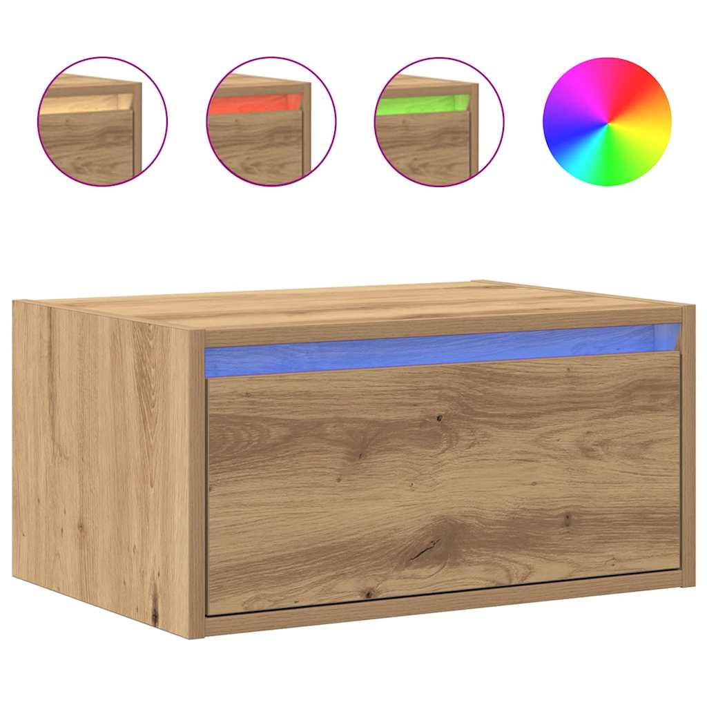 vidaXL Wall-mounted Bedside Cabinets with LED Lights 2 pcs Artisan Oak