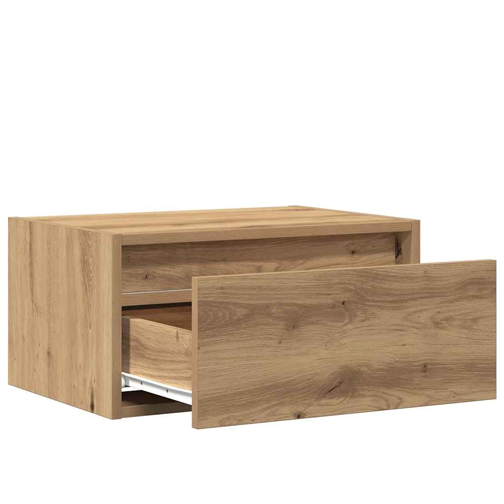 vidaXL Wall-mounted Bedside Cabinets with LED Lights 2 pcs Artisan Oak