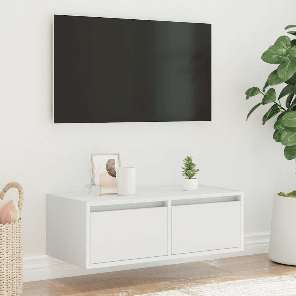 TV Cabinet with LED Lights White 75x35,5x25 cm