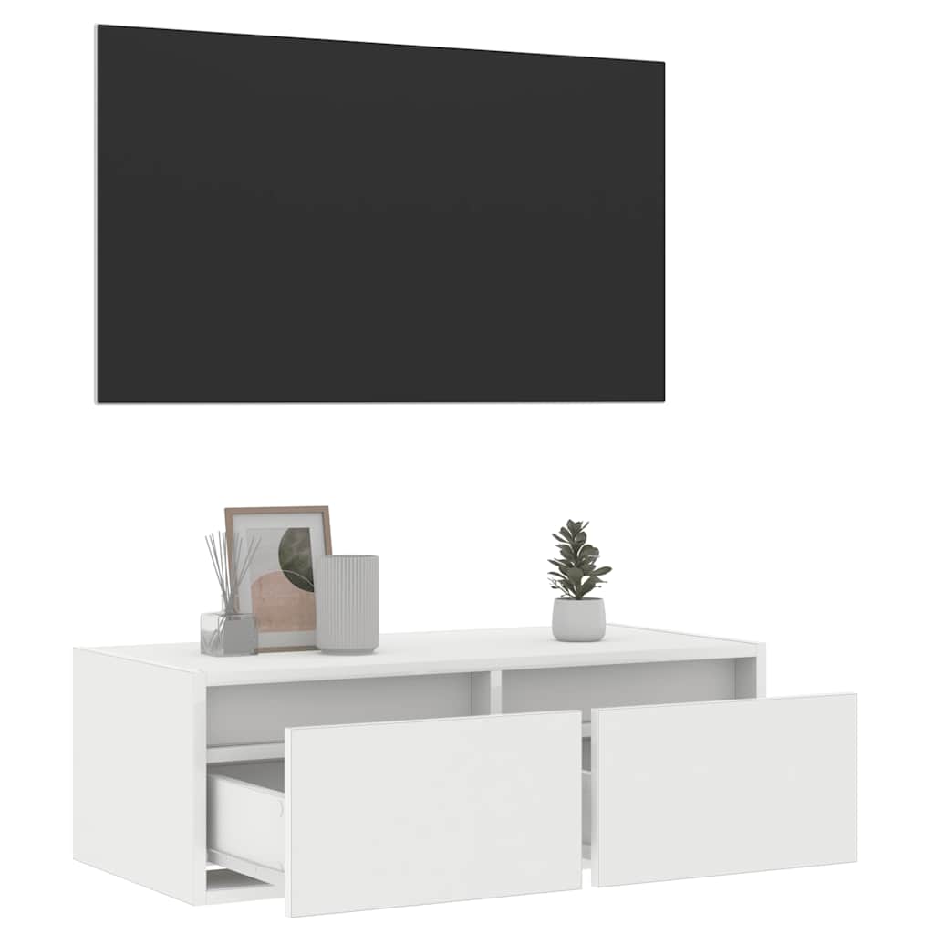 TV Cabinet with LED Lights White 75x35,5x25 cm