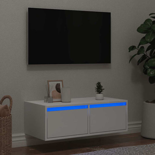 vidaXL TV Cabinet with LED Lights White 75x35.5x25 cm