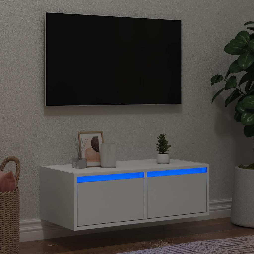 TV Cabinet with LED Lights White 75x35,5x25 cm