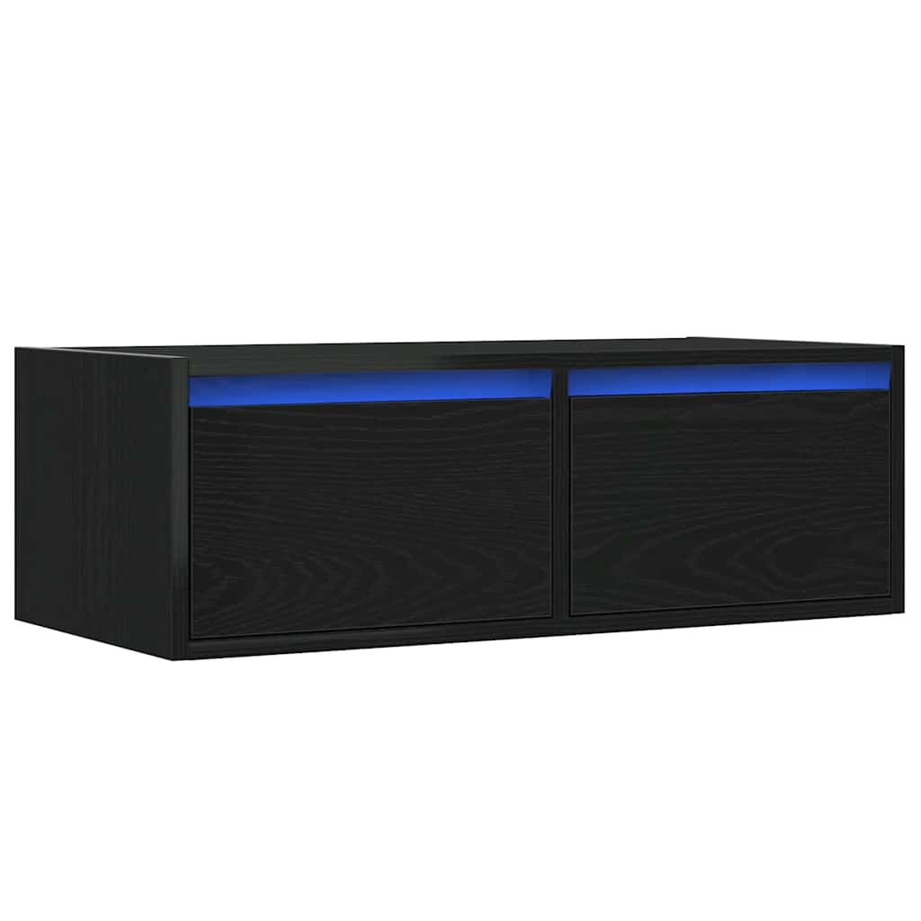 vidaXL TV Cabinet with LED Lights Black Oak 75x35.5x25 cm