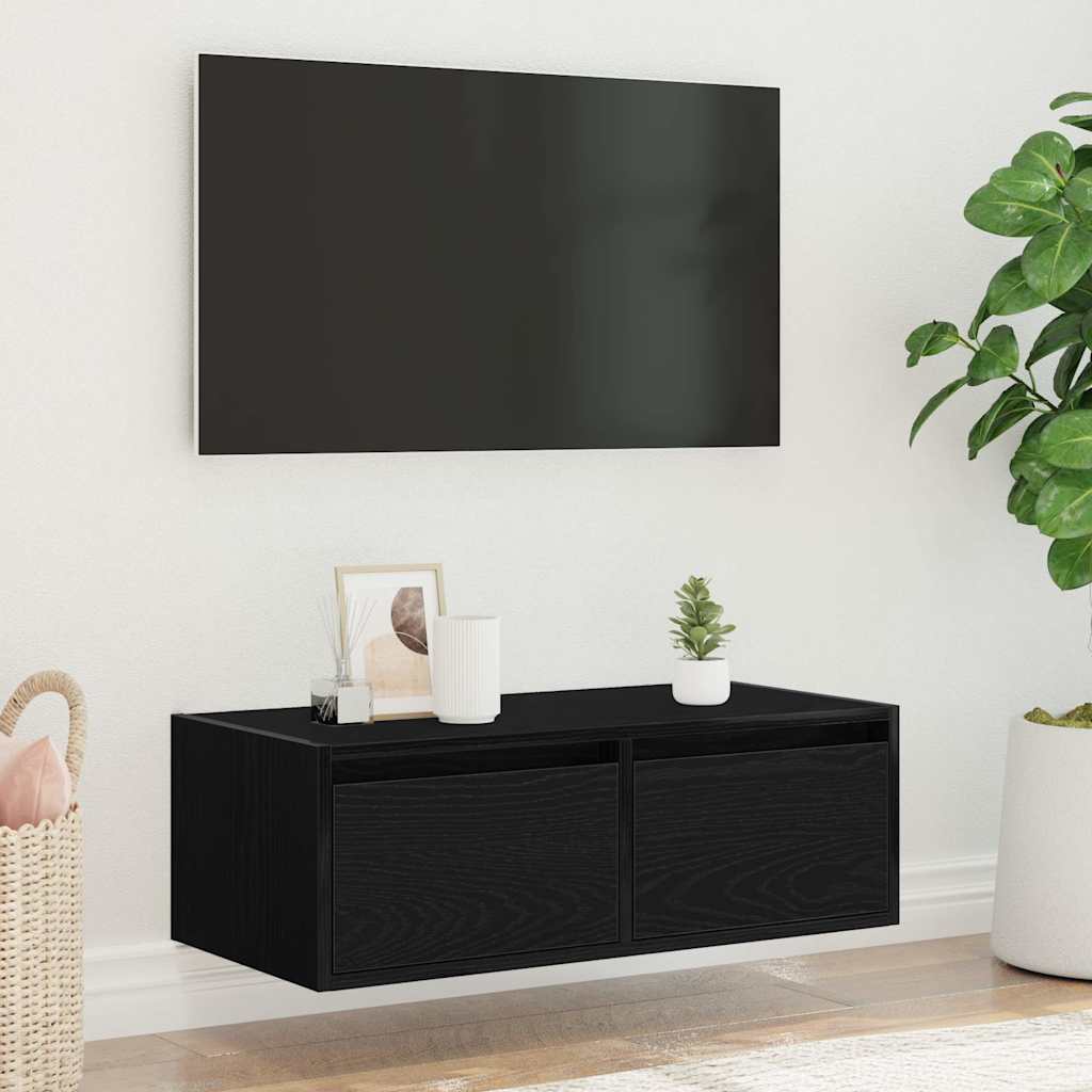 vidaXL TV Cabinet with LED Lights Black Oak 75x35.5x25 cm